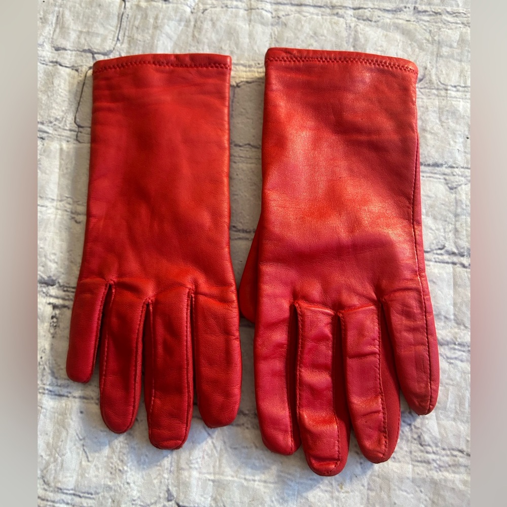 FOWNES VTG NYLON SPANDEX GENUINE LEATHER RED WOMEN’S GLOVES SIZE B